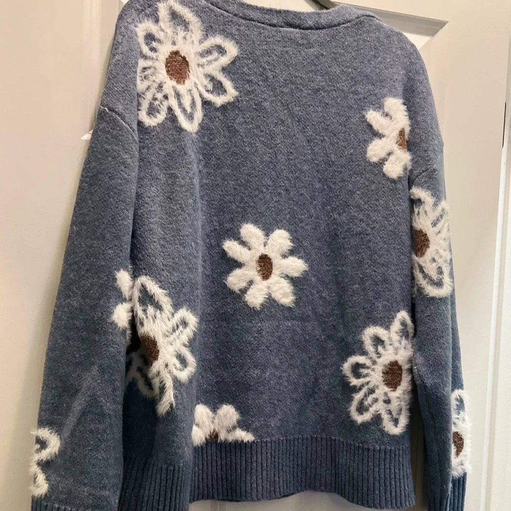 Bibifish floral print soft fuzzy knit button up cardigan sweater